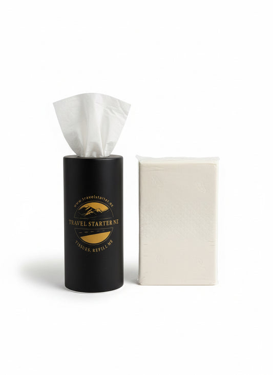 Travel Starter Black and Gold Car Cup Holder Tissues